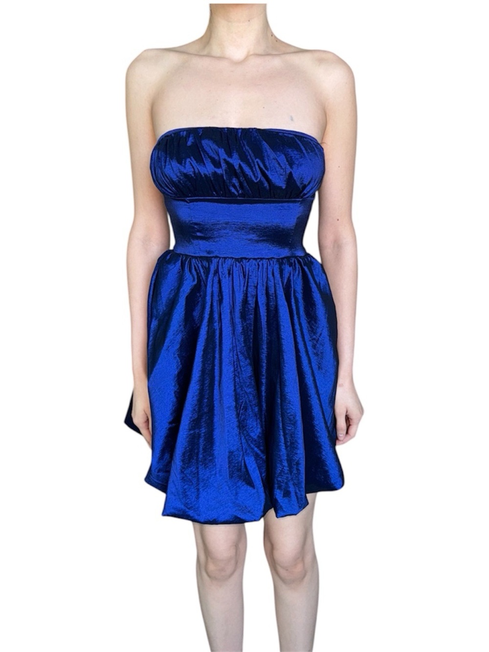 Strapless Royal Blue Satin Party Dress